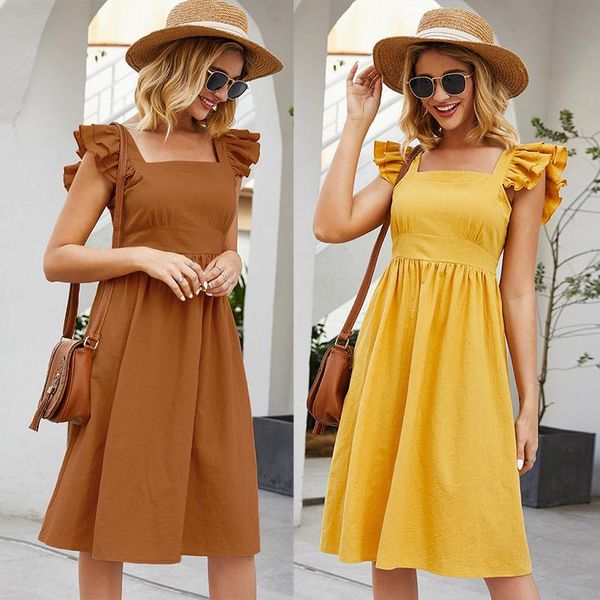 casual dresses 2021 spring and summer sleeveless stitching ruffled sleeves square collar solid color open back lace dress, Black;gray
casual dresses 2021 spring and summer sleeveless stitching ruffled sleeves square collar solid color open back lace dress, Black;gray