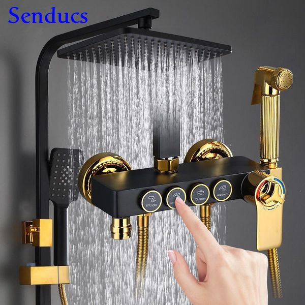 thermostatic shower set senducs black gold bathroom faucet 8 inch rainfall head bath sets
thermostatic shower set senducs black gold bathroom faucet 8 inch rainfall head bath sets