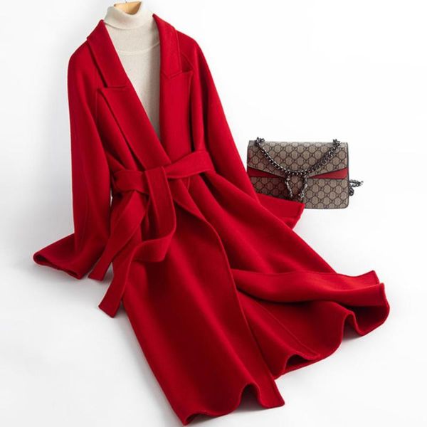women's wool & blends women cashmere long coat elegant turn down collar woolen with belt open stitch design winter warm overcoat, Black
women's wool & blends women cashmere long coat elegant turn down collar woolen with belt open stitch design winter warm overcoat, Black