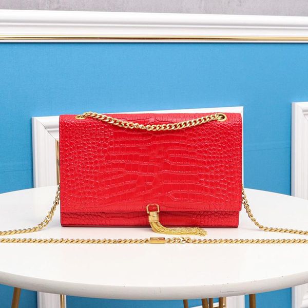 women tassel bag chain shoulder bag genuine leather bags alligator pastel fashion lady messenger bag hardware, Black;red
women tassel bag chain shoulder bag genuine leather bags alligator pastel fashion lady messenger bag hardware, Black;red