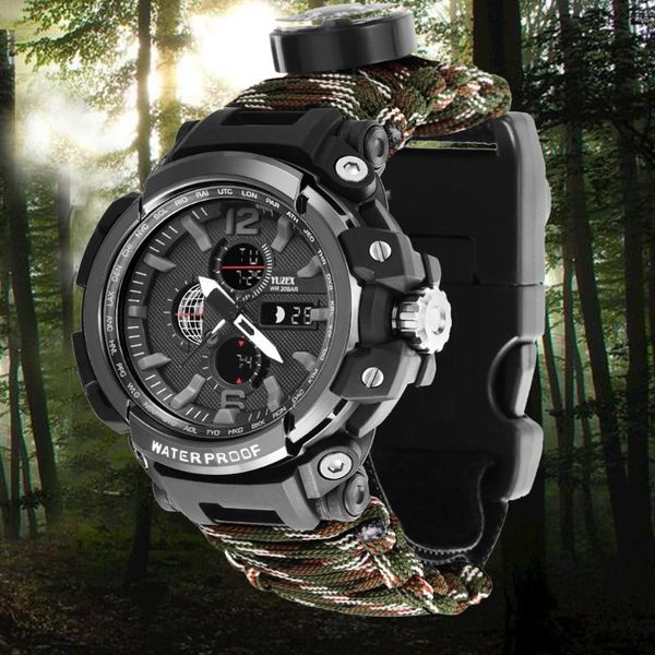 wristwatches men military outdoor watch compass multifunctional waterproof quartz thermometer led emergency distress light, Slivery;brown
wristwatches men military outdoor watch compass multifunctional waterproof quartz thermometer led emergency distress light, Slivery;brown