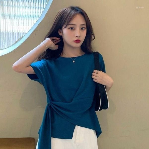 women's t-shirt easycore irregular tie-waist summer clothes women japan simple trend solid color cotton, White
women's t-shirt easycore irregular tie-waist summer clothes women japan simple trend solid color cotton, White