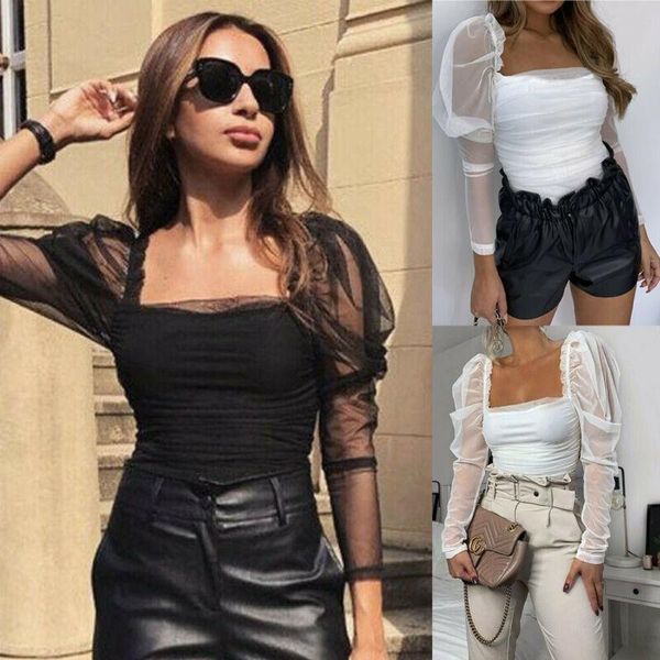 fashion womens casual sheer mesh puff blouses long sleeve solid color evening party club wear shirts women's &, White
fashion womens casual sheer mesh puff blouses long sleeve solid color evening party club wear shirts women's &, White