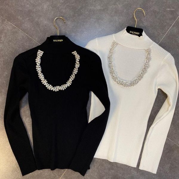 women's sweaters 2021 autumn stand-up collar long-sleeved chest openwork diamond ring glittering sweater women 0914, White;black
women's sweaters 2021 autumn stand-up collar long-sleeved chest openwork diamond ring glittering sweater women 0914, White;black