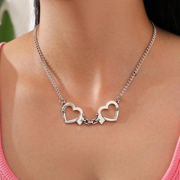 european style simple hollow heart handcuffs pendant clavicle chain necklace for women girlfriend gift fashion creative jewelry necklaces, Silver
european style simple hollow heart handcuffs pendant clavicle chain necklace for women girlfriend gift fashion creative jewelry necklaces, Silver