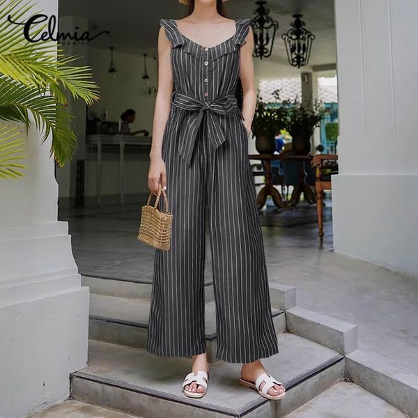 women's jumpsuits & rompers celmia ruffles elegant romper fashion summer striped women casual sleeveless high waist ladies 5xl wide leg, Black;white
women's jumpsuits & rompers celmia ruffles elegant romper fashion summer striped women casual sleeveless high waist ladies 5xl wide leg, Black;white
