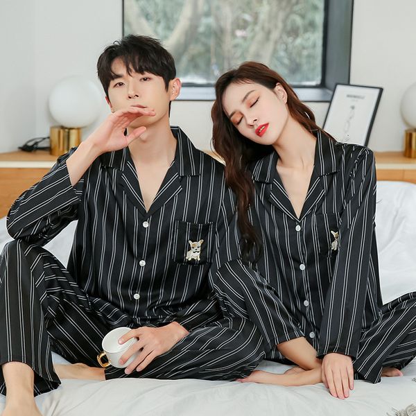 women's sleepwear fashionable men's and women's pajamas, long sleeved striped satin double large suit, 2021, Black;red
women's sleepwear fashionable men's and women's pajamas, long sleeved striped satin double large suit, 2021, Black;red