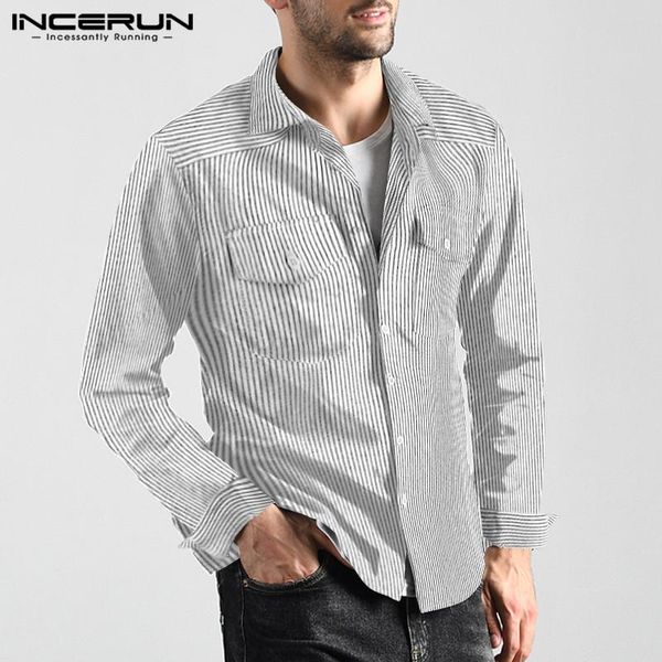 men's casual shirts incerun men striped long sleeve full cotton lapel neck tee fited pockets button camisa masculina size s-5xl, White;black
men's casual shirts incerun men striped long sleeve full cotton lapel neck tee fited pockets button camisa masculina size s-5xl, White;black