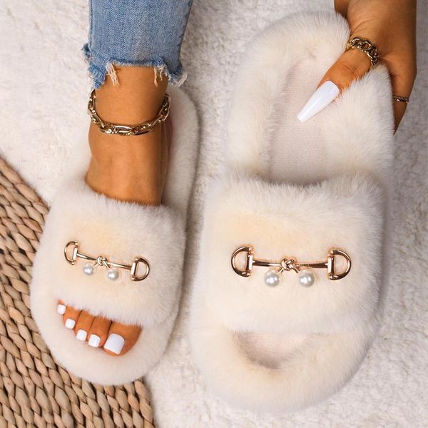 slippers women for home pearl buckle decor furry slides flat faux fur sandals thick bottom luxury designer winter shoes, Black
slippers women for home pearl buckle decor furry slides flat faux fur sandals thick bottom luxury designer winter shoes, Black