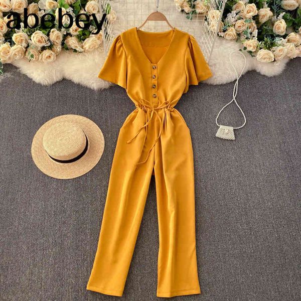 women korean solid rompers v neck short sleeve button drawstring wasit jumpsuit summer vacation beach long 210512, Black;white
women korean solid rompers v neck short sleeve button drawstring wasit jumpsuit summer vacation beach long 210512, Black;white