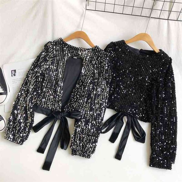 gagarich women chic blouses korean new shinny sequins o neck long sleeve ladies bow lace up backless short shirts 210401, White
gagarich women chic blouses korean new shinny sequins o neck long sleeve ladies bow lace up backless short shirts 210401, White