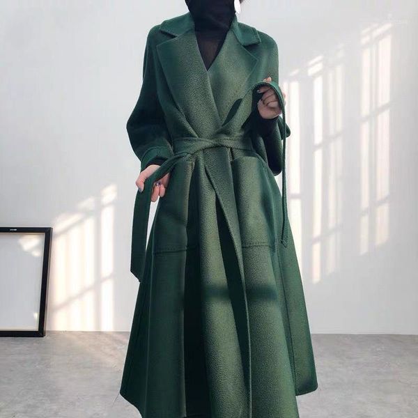 women's wool & blends grandma green water corrugated double-sided cashmere coat medium and long loose woolen leisure autumn winter, Black
women's wool & blends grandma green water corrugated double-sided cashmere coat medium and long loose woolen leisure autumn winter, Black
