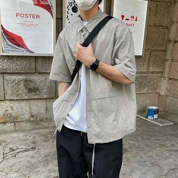 men's casual shirts summer short-sleeved fashion gray black white men korean loose pocket tooling mens dress 0hwx, White;black
men's casual shirts summer short-sleeved fashion gray black white men korean loose pocket tooling mens dress 0hwx, White;black