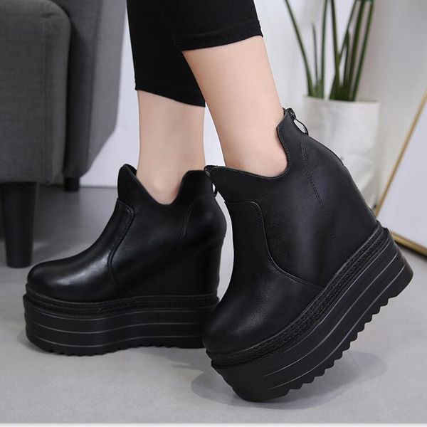 boots autumn winter thick soled short women platform wedges high heels female ankle increasing soft leather zipper, Black
boots autumn winter thick soled short women platform wedges high heels female ankle increasing soft leather zipper, Black