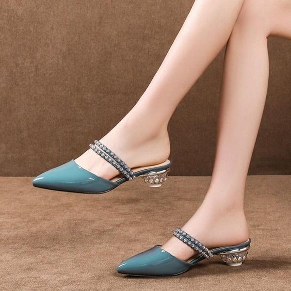 slippers baotou sandals and women's mid-heel half summer fashion shoes with pointed toe crystal soles, Black
slippers baotou sandals and women's mid-heel half summer fashion shoes with pointed toe crystal soles, Black