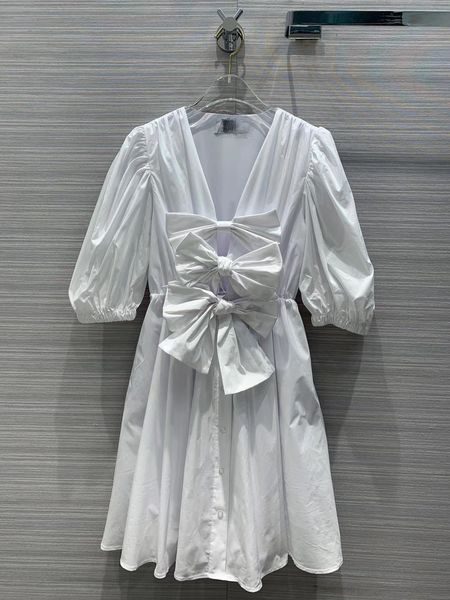 dress summer women mini luxury brand v-neck big bow puff sleeve slim dresses fashion high-end buttons white short dress, Black;gray
dress summer women mini luxury brand v-neck big bow puff sleeve slim dresses fashion high-end buttons white short dress, Black;gray