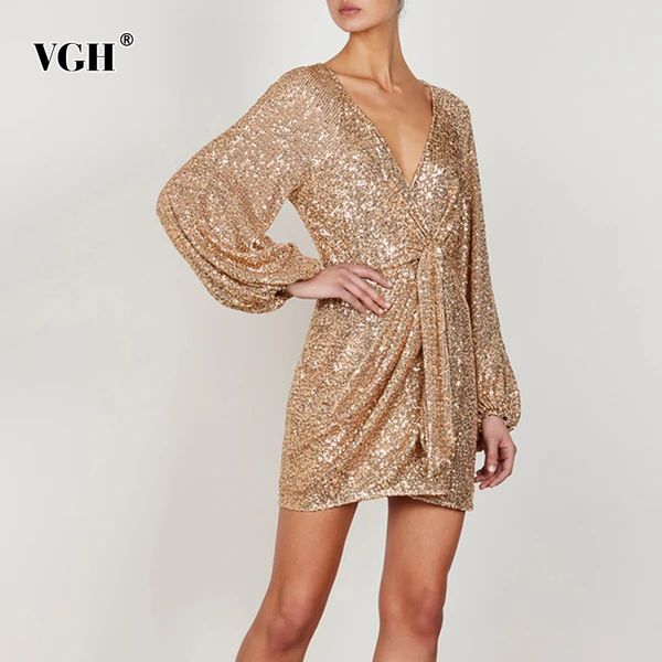 vgh sequin casual dress for women v neck lantern sleeve high waist lace up dresses female fashion new clothing fall 210421, Black;gray
vgh sequin casual dress for women v neck lantern sleeve high waist lace up dresses female fashion new clothing fall 210421, Black;gray