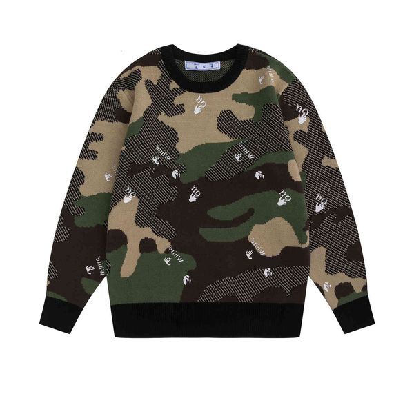 autumn and winter 2021 off new all over print finger letters camouflage round neck knitted sweater men's women's hair, White;black
autumn and winter 2021 off new all over print finger letters camouflage round neck knitted sweater men's women's hair, White;black