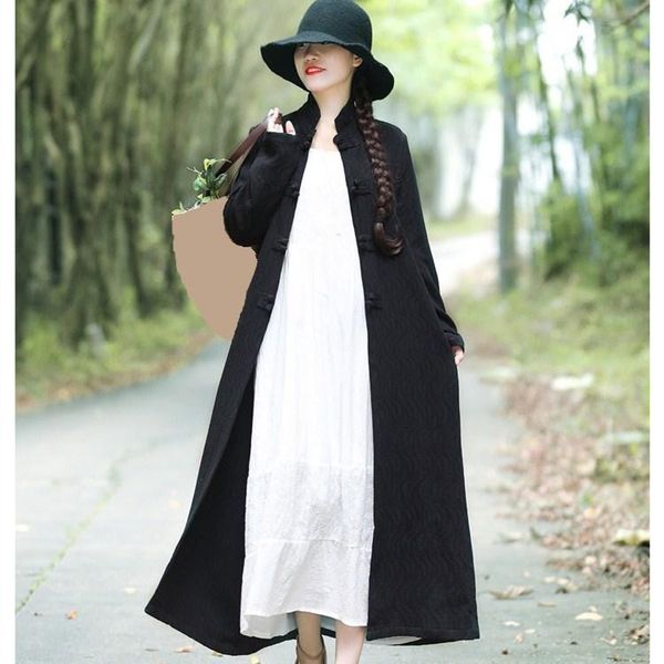 women's trench coats arrival autumn winter cotton linen long outwear solid vintage mandarin collar thin women sleeve loose, Tan;black
women's trench coats arrival autumn winter cotton linen long outwear solid vintage mandarin collar thin women sleeve loose, Tan;black