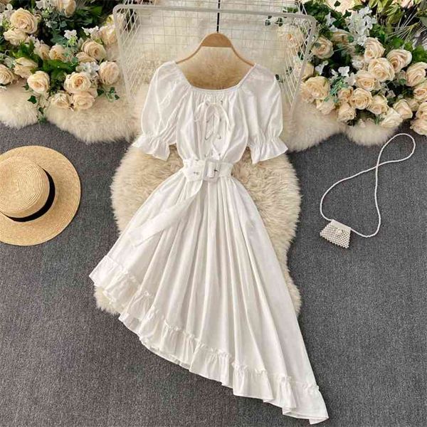 women fashion square neck short sleeve high waist slimming irregular dress summer solid color clothes vestidos s015 210527, Black;gray
women fashion square neck short sleeve high waist slimming irregular dress summer solid color clothes vestidos s015 210527, Black;gray