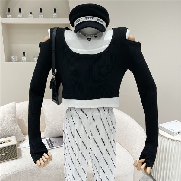 hoodies female fashion spring false contrast parts shirt base jacket off the upper shoulder, Black
hoodies female fashion spring false contrast parts shirt base jacket off the upper shoulder, Black