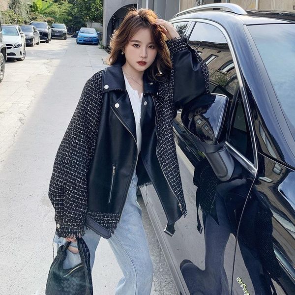 leather jacket women's short design niche 2021 spring and autumn korean loose casual stitched jackets, Black;brown
leather jacket women's short design niche 2021 spring and autumn korean loose casual stitched jackets, Black;brown