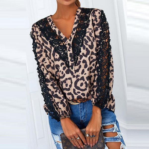 women's blouses & shirts classic leopard print autumn women blouse v-neck lace patchwork lady elegant full sleeve streetwear blusa, White
women's blouses & shirts classic leopard print autumn women blouse v-neck lace patchwork lady elegant full sleeve streetwear blusa, White