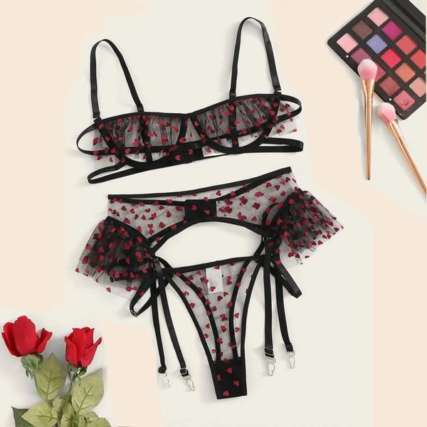 aduloty woman pajamas heart print garter sheer lingerie set mesh cupless underwire thong cute lace bra set, Black;white
aduloty woman pajamas heart print garter sheer lingerie set mesh cupless underwire thong cute lace bra set, Black;white