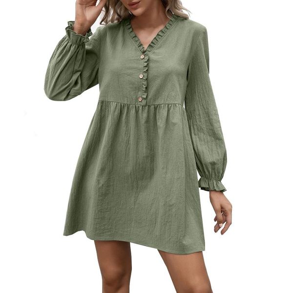 casual dresses button wrinkles women's dress autumn winter ruffle sleeve ladies clothing v-neck long draw back fashion girl, Black;gray
casual dresses button wrinkles women's dress autumn winter ruffle sleeve ladies clothing v-neck long draw back fashion girl, Black;gray