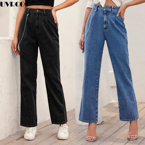 women's jeans european and american ins fashion casual high-waisted chain straight nine-point denim trousers, Blue
women's jeans european and american ins fashion casual high-waisted chain straight nine-point denim trousers, Blue