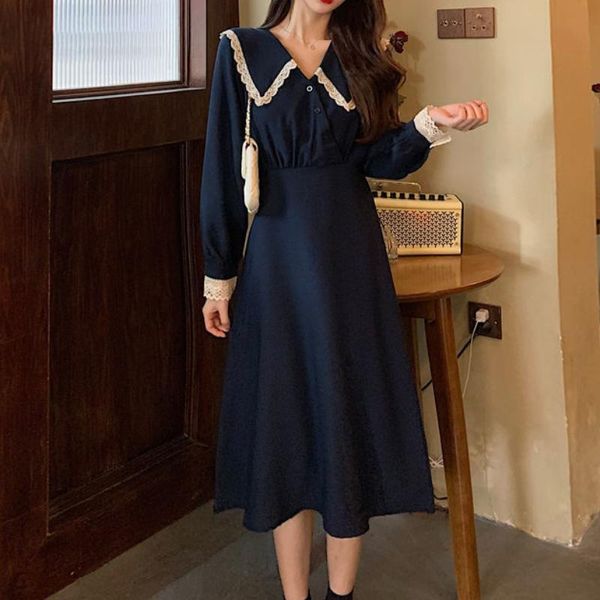 casual dresses houzhou autumn elegant dress women lace patchwork vintage long sleeve kawaii preppy style navy blue 2021 fashion outfits, Black;gray
casual dresses houzhou autumn elegant dress women lace patchwork vintage long sleeve kawaii preppy style navy blue 2021 fashion outfits, Black;gray