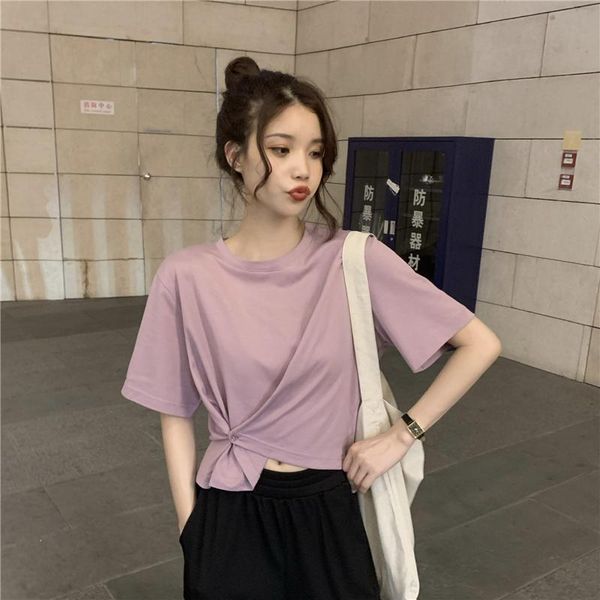 women's t-shirt summer korean o-neck short sleeve tee solid women clothing fashion brand button asymmetry patchwork t shirts ladies hi, White
women's t-shirt summer korean o-neck short sleeve tee solid women clothing fashion brand button asymmetry patchwork t shirts ladies hi, White