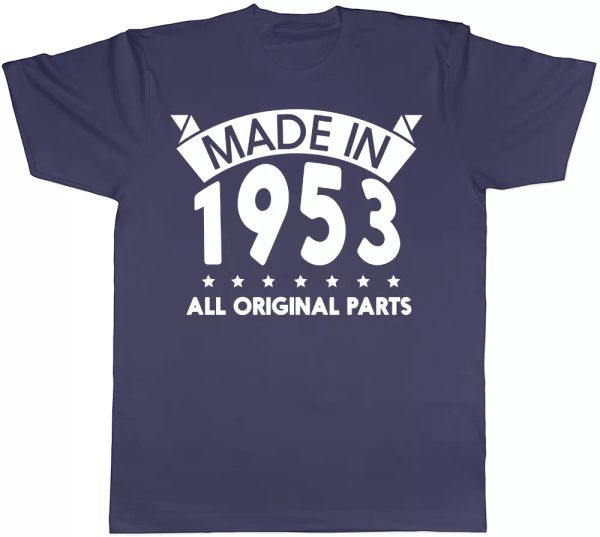 made in 1953, all original parts birthday funny mens short sleeve t-shirt, White;black
made in 1953, all original parts birthday funny mens short sleeve t-shirt, White;black