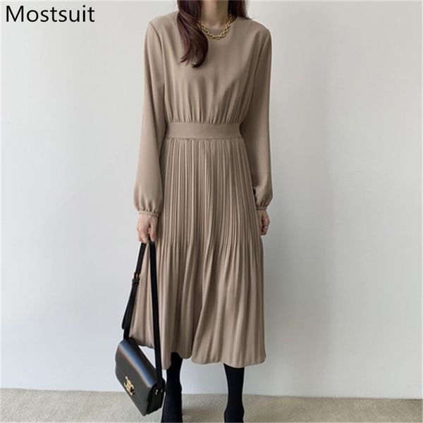 autumn korean elegant women long dress sleeve o-neck pleated dresses solid fashion ladies vestidos femme 210513, Black;gray
autumn korean elegant women long dress sleeve o-neck pleated dresses solid fashion ladies vestidos femme 210513, Black;gray