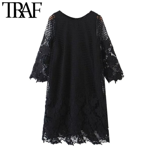 women chic fashion semi-sheer lace trim mini dress vintage short sleeve with lining female dresses vestidos mujer 210507, Black;gray
women chic fashion semi-sheer lace trim mini dress vintage short sleeve with lining female dresses vestidos mujer 210507, Black;gray