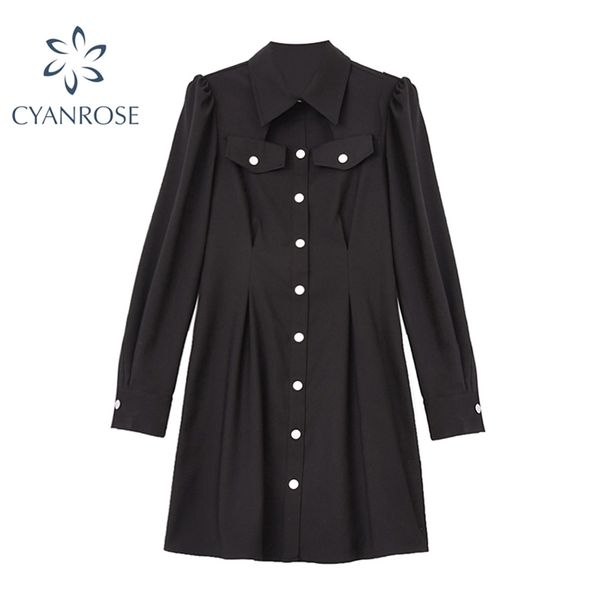long sleeve crop black shirt dress women cardigan office ladies lapel pocket elegant mini frocks korean work relax ol vestidos 210430, Black;gray
long sleeve crop black shirt dress women cardigan office ladies lapel pocket elegant mini frocks korean work relax ol vestidos 210430, Black;gray