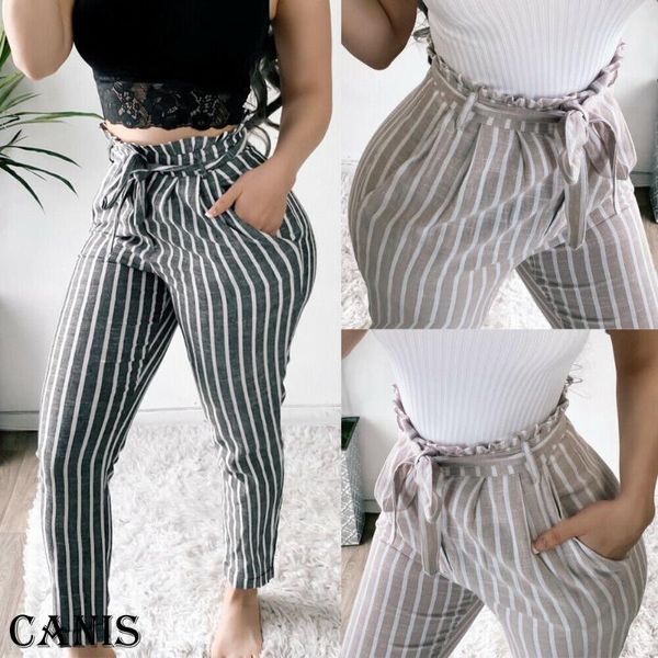 women's pants & capris women high waist paperbag ladies striped casual straight long, Black;white
women's pants & capris women high waist paperbag ladies striped casual straight long, Black;white