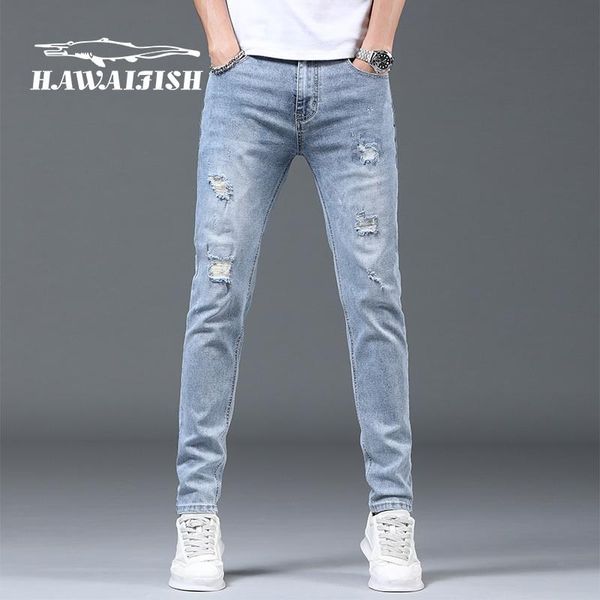 men's jeans male hole men fashion brand 2021 slim straight business casual thin elasticity cotton denim pants trousers, Blue
men's jeans male hole men fashion brand 2021 slim straight business casual thin elasticity cotton denim pants trousers, Blue