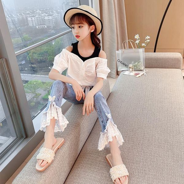 korean girls strapless sets 3-13 years old children's clothes summer solid lantern sleeve kids suit and jeans two pieces clothing, White
korean girls strapless sets 3-13 years old children's clothes summer solid lantern sleeve kids suit and jeans two pieces clothing, White