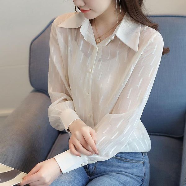 women's blouses & shirts 2021 fall elegant turndown collar shirt women chiffon long sleeve stripe blouse female fashion thin ladies, White
women's blouses & shirts 2021 fall elegant turndown collar shirt women chiffon long sleeve stripe blouse female fashion thin ladies, White