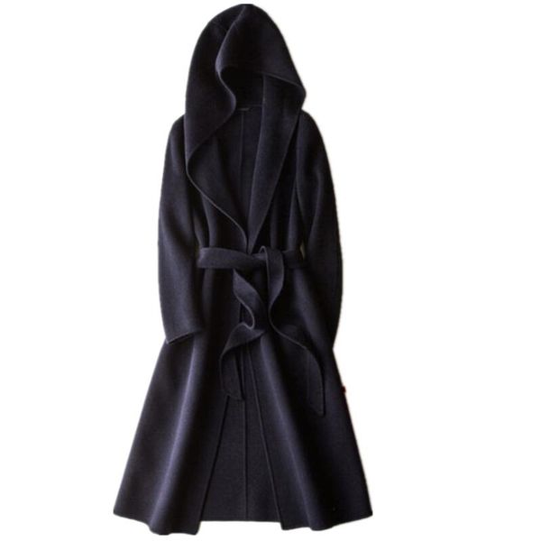 women's wool & blends cashmere women long coat sleeve slim belted outwear winter autumn trench coats, Black
women's wool & blends cashmere women long coat sleeve slim belted outwear winter autumn trench coats, Black