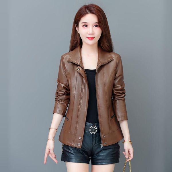 women's leather & faux autumn women jacket slim biker solid coat turn down collar pu motorcycle jackets female outerwear x605, Black
women's leather & faux autumn women jacket slim biker solid coat turn down collar pu motorcycle jackets female outerwear x605, Black