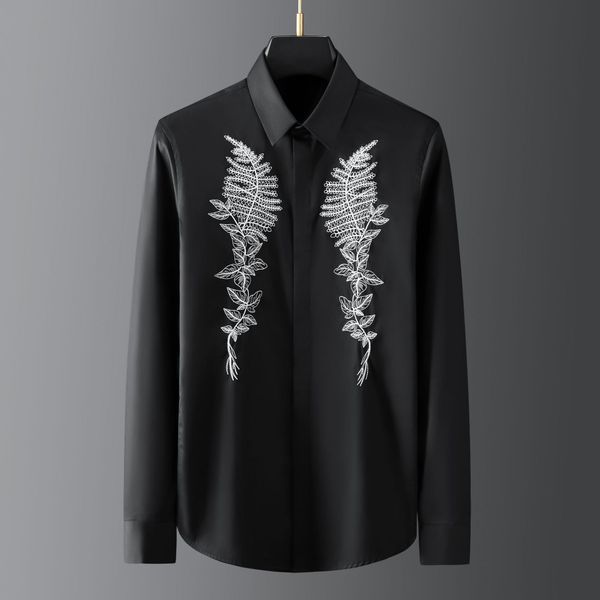 business shirt deluxe and branch totem embroidery men's long sleeve casual versatile popular, White;black
business shirt deluxe and branch totem embroidery men's long sleeve casual versatile popular, White;black