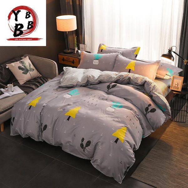 bedding sets home textile gray kid teen cactus bed linens boy girls christmas tree pattern duvet cover pillowcase flat sheets