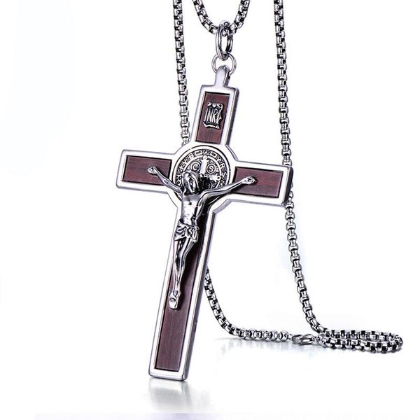 punk rock stainless steel and wood big inri crucifix jesus cross pendant necklaces for men jewelry drop, Silver
punk rock stainless steel and wood big inri crucifix jesus cross pendant necklaces for men jewelry drop, Silver