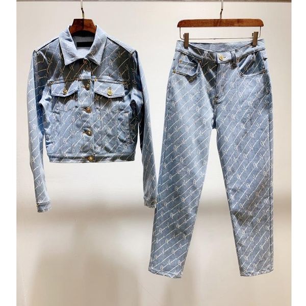 4.27 2021 summer women jacquare denim jacket coat + print letter fashion temperament pants two piece set dress, White
4.27 2021 summer women jacquare denim jacket coat + print letter fashion temperament pants two piece set dress, White