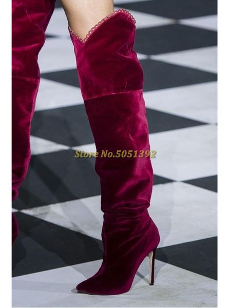 boots burgundy velvet slouchy slip on thin high heel pointed toe fashion runway winter custom made dress party shoes, Black
boots burgundy velvet slouchy slip on thin high heel pointed toe fashion runway winter custom made dress party shoes, Black