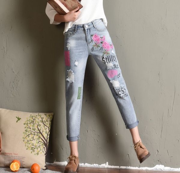 women's jeans hole ripped with embroidery fashion women baggar pants denim biker female pencil softener yjt8, Blue
women's jeans hole ripped with embroidery fashion women baggar pants denim biker female pencil softener yjt8, Blue