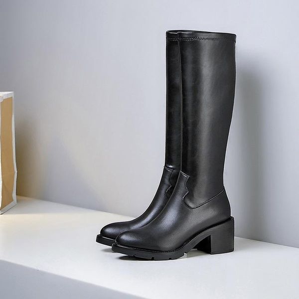 high street riding equestrian boots leather and stretch fabric thigh european style ladies winter shoes, Black
high street riding equestrian boots leather and stretch fabric thigh european style ladies winter shoes, Black
