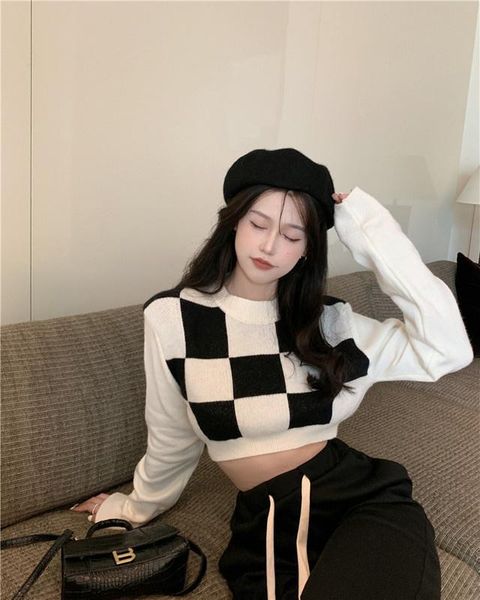 women's knits & tees real s autumn and winter college style plaid long-sleeved sweater, White
women's knits & tees real s autumn and winter college style plaid long-sleeved sweater, White